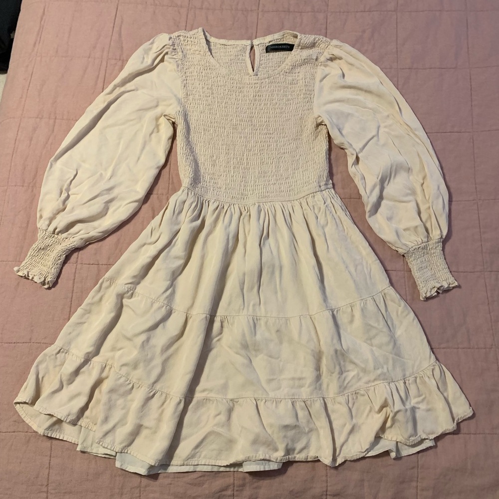 Cream Smocked Knit Bodice Women's Dress